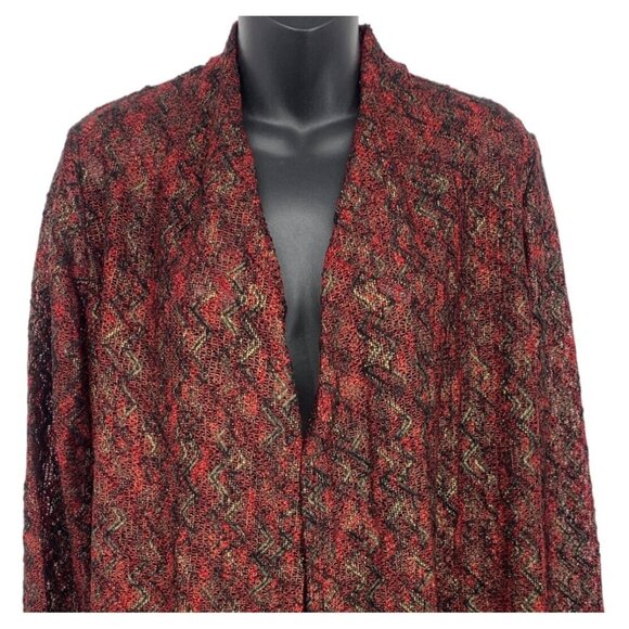Susan Graver Womens Open Front Cardigan Jacket Medium Zigzag Red Black NWT New - Picture 7 of 8